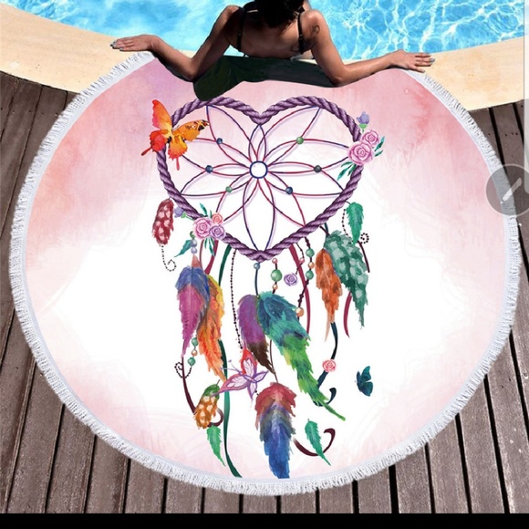 Boho Chic Heart Dreamcatcher Beach Towel Cover-up